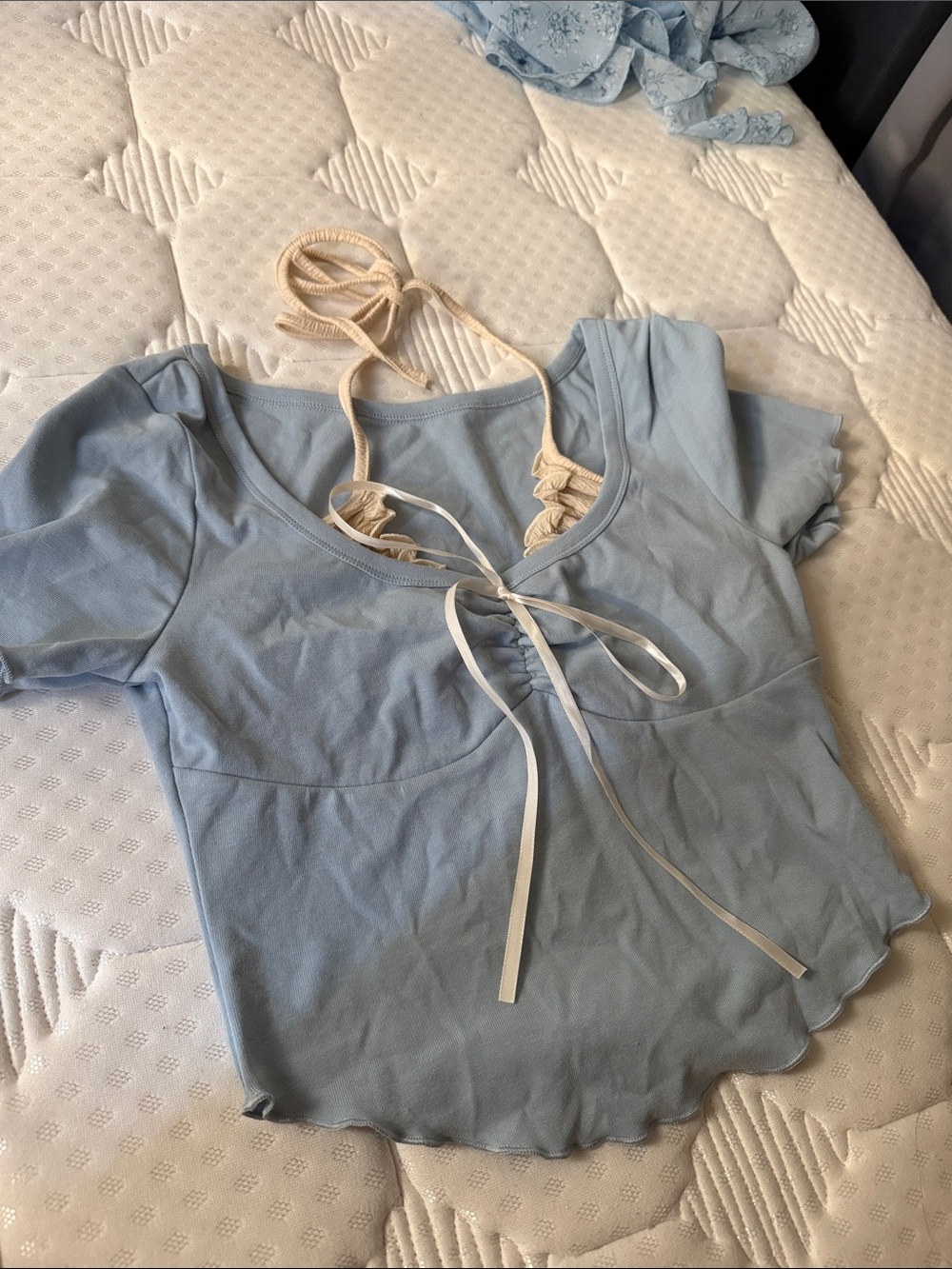 Light Blue Lace-Up Women's Sleep Top - Unbranded